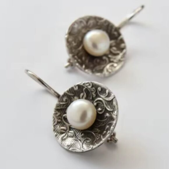 Silver plated Earring with Faux Pearls - New - Picture 1 of 3